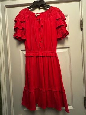 THML coral linen gauze flounce skirt dress XS EUC 36” long. Worn once.